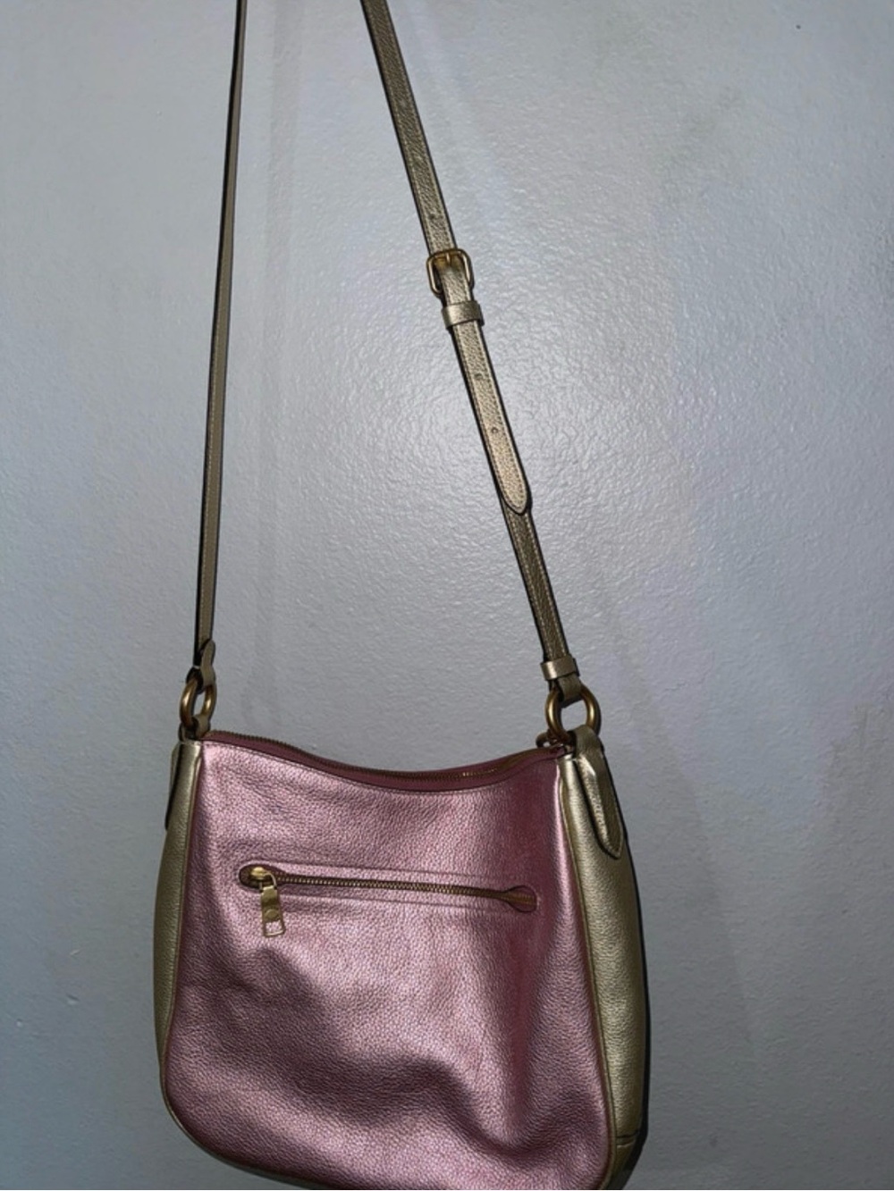 COACH Metallic Color Block Leather Chaise Pink Crossbody Bag - Picture 3 of 6